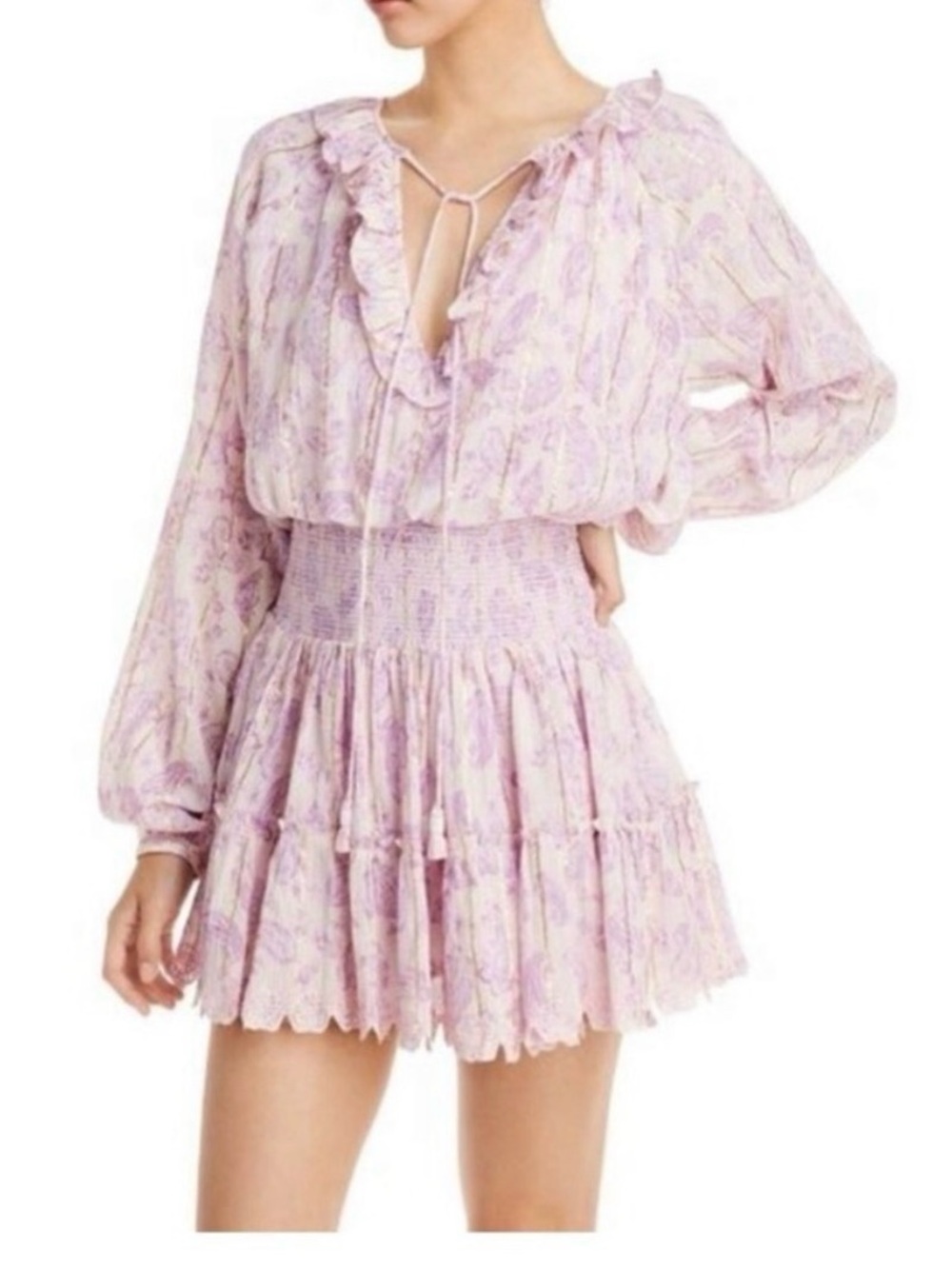 House of Harlow 1960 Lavender Ruffle Tie-Front Mini Dress